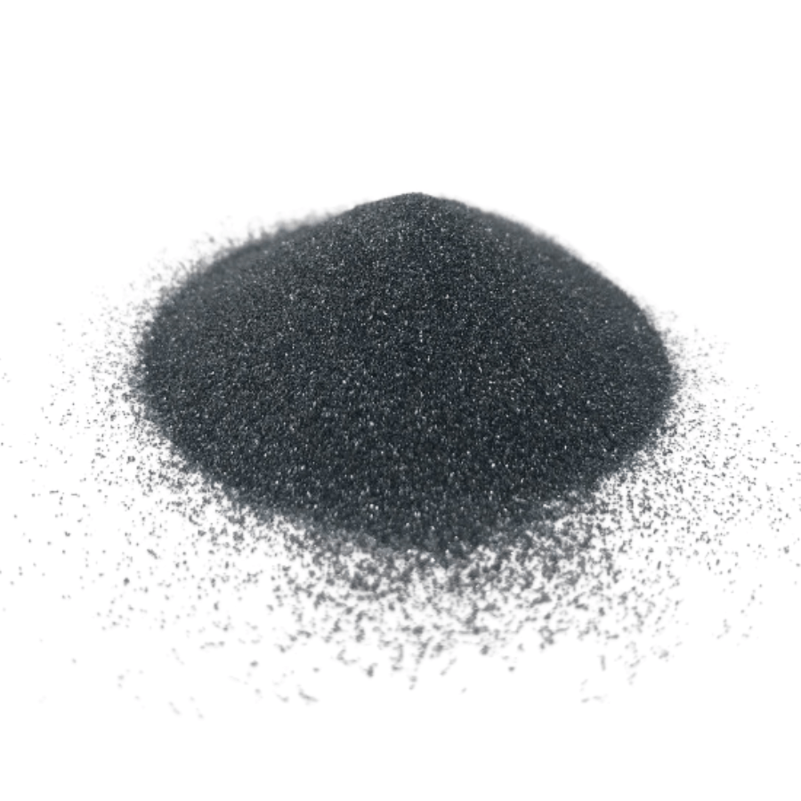 Small pile of dark silicon carbide grit for a rock tumbler