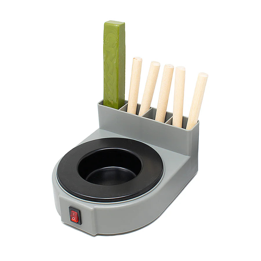 lapidary dop pot with built in storage holding dop wax stick  and lapidary dop sticks