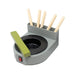 close up of gray dop pot with built in storage for lapidary dop wax, and lapidary dop sticks