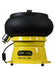 vibra king in yellow color base with black bowl and side discharge chute on white background