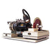 cabking trim saw attachment connected to the right shaft of the 6" cabbing machine for rock and gemstone grinding shaping and polishing