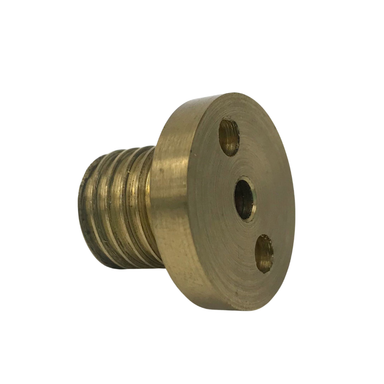 Brass circular threaded pin on white background