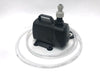 close up of water pump for flat lap beveler grinder in black color with clear hose lapidary equipment