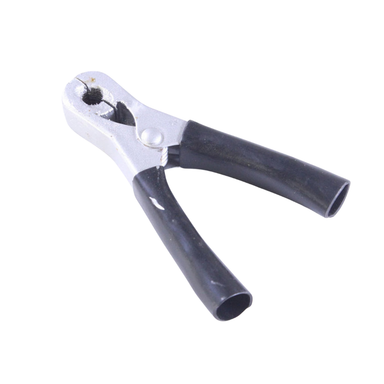 Metal clamps with black handles on a white background