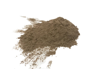small pile of brown Old Miser powder binding agent on white background