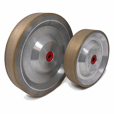 2 sintered diamond wheels in two different sizes 6" and 8" on white background